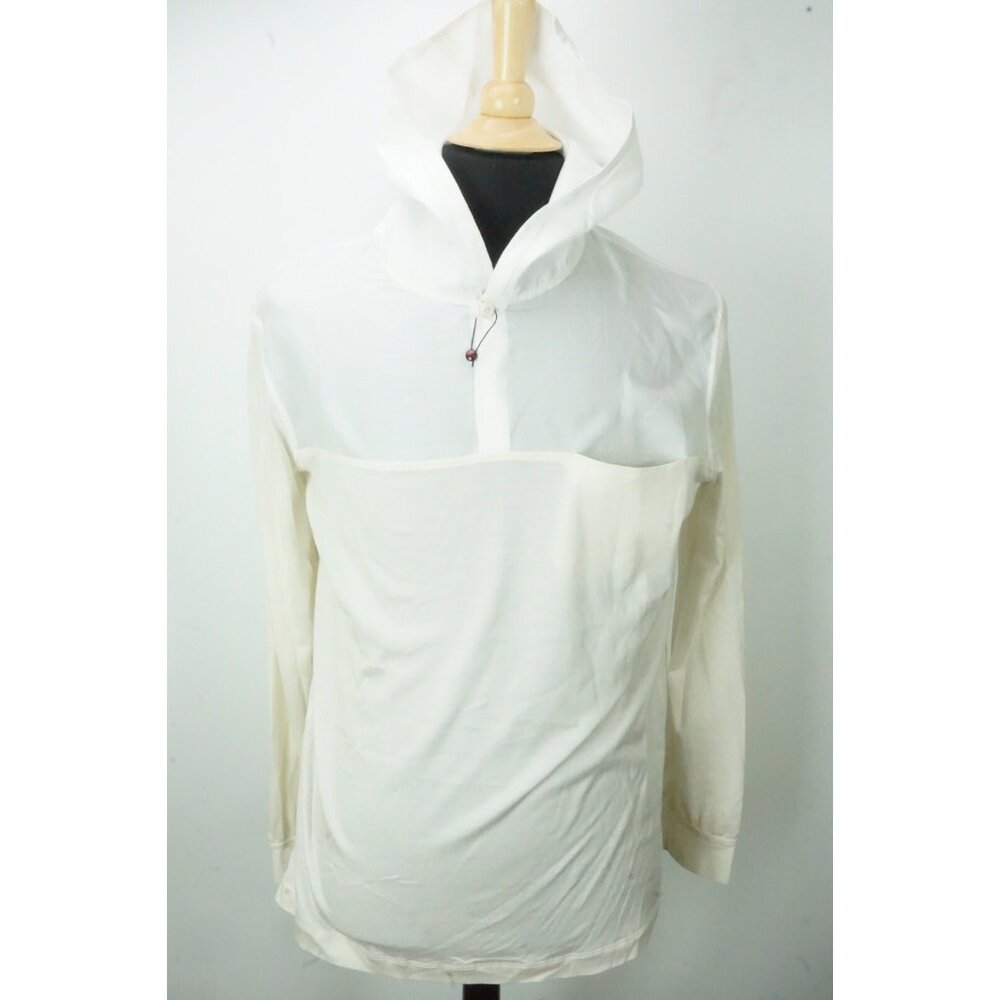 Isaia Napoli White Off White Hooded Long Sleeve Silk Blend Shirt Sz M BRAND NEW
